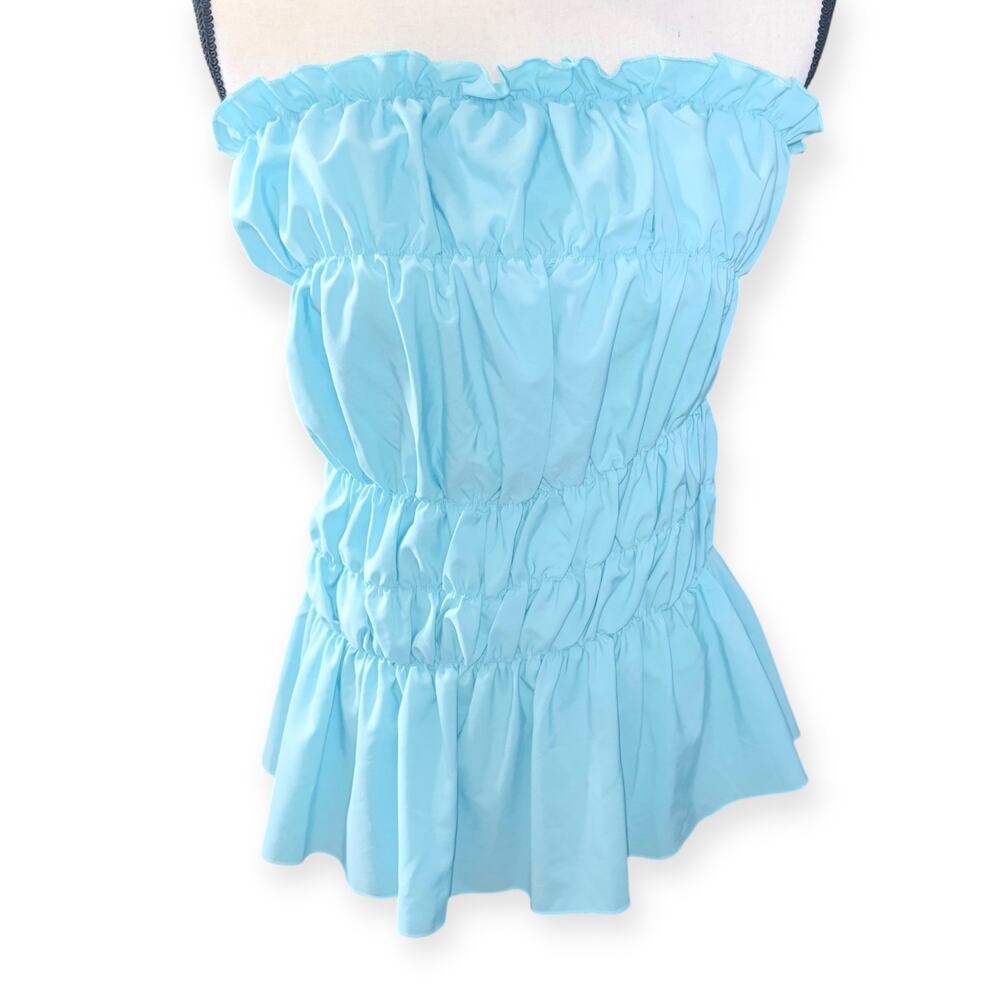 Blue Ruffle Stretchy Tube Top